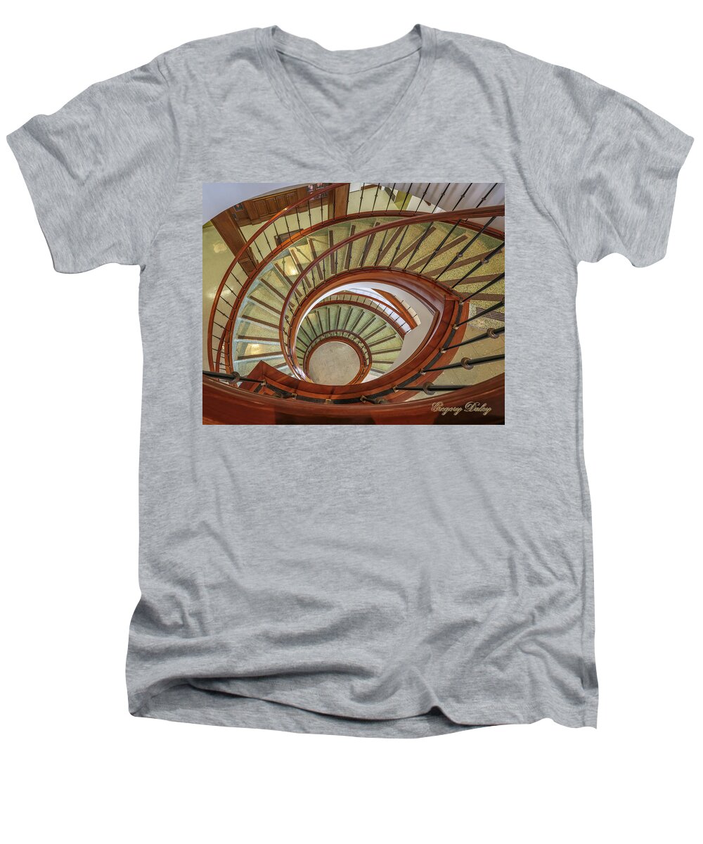 Ul Men's V-Neck T-Shirt featuring the photograph Marttin Hall Spiral Stairway by Gregory Daley MPSA