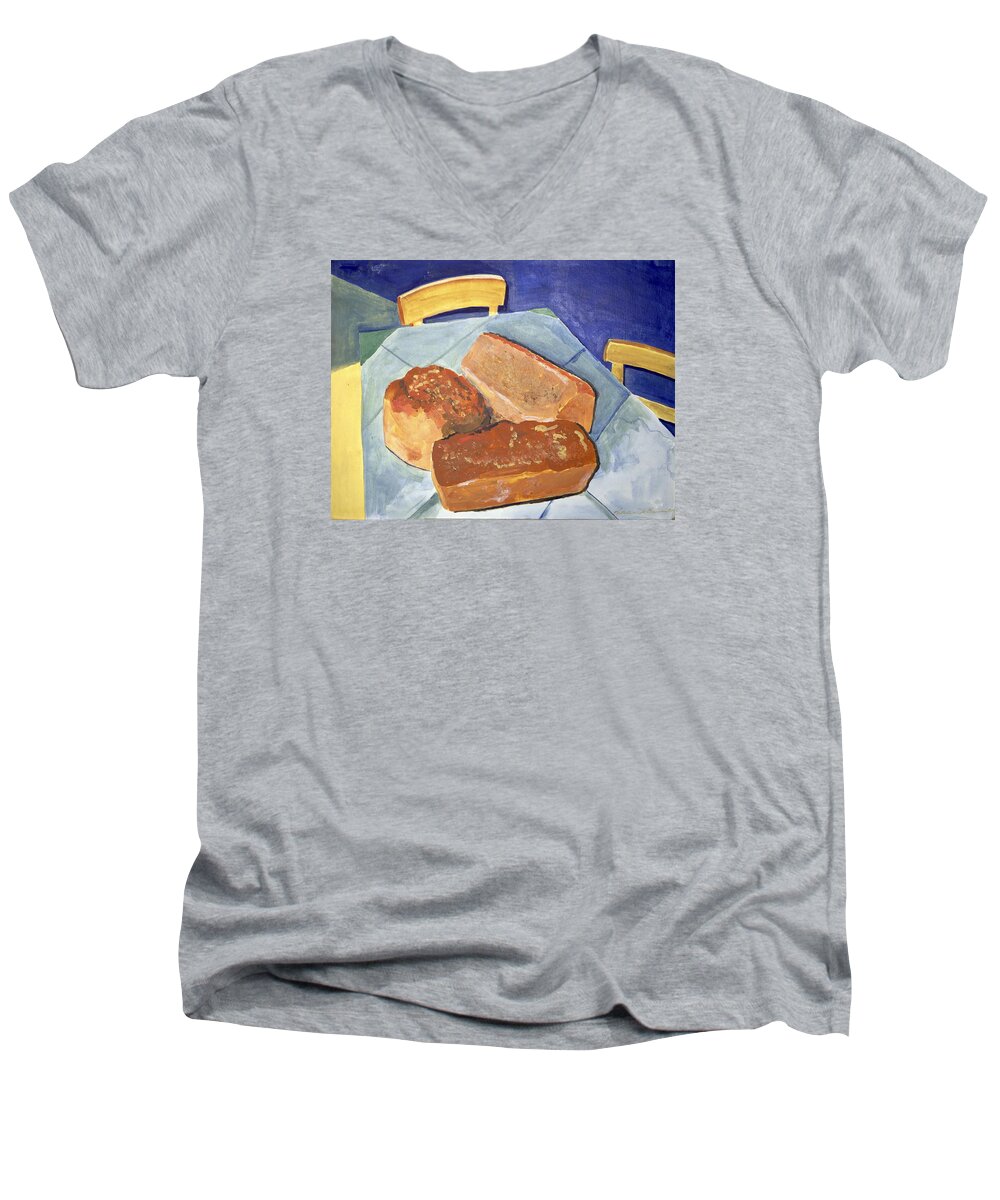  Men's V-Neck T-Shirt featuring the painting Mary's Bread by Kathleen Barnes