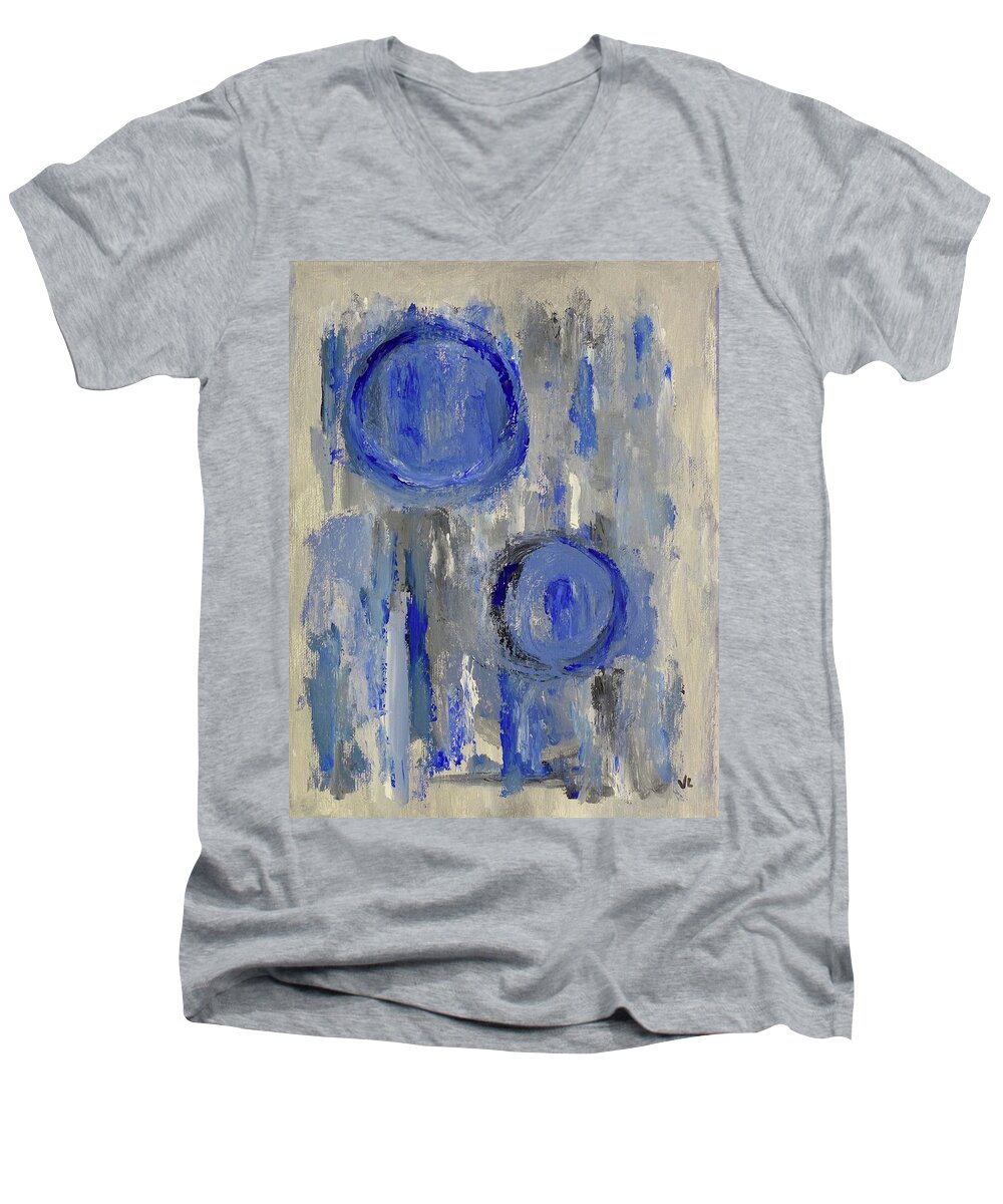 Blue Men's V-Neck T-Shirt featuring the painting Maternal by Victoria Lakes