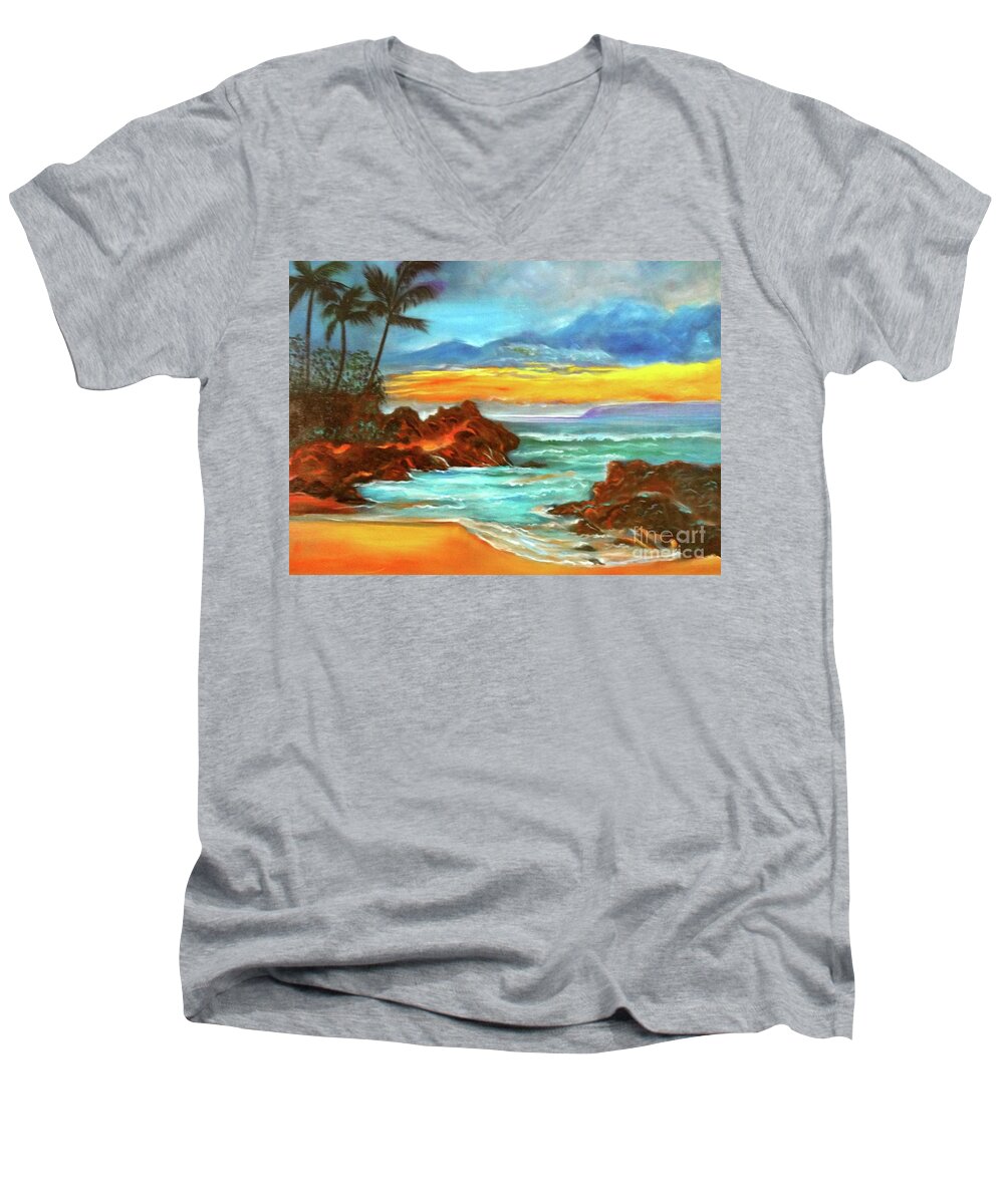 Seascape Men's V-Neck T-Shirt featuring the painting Maui by Jenny Lee