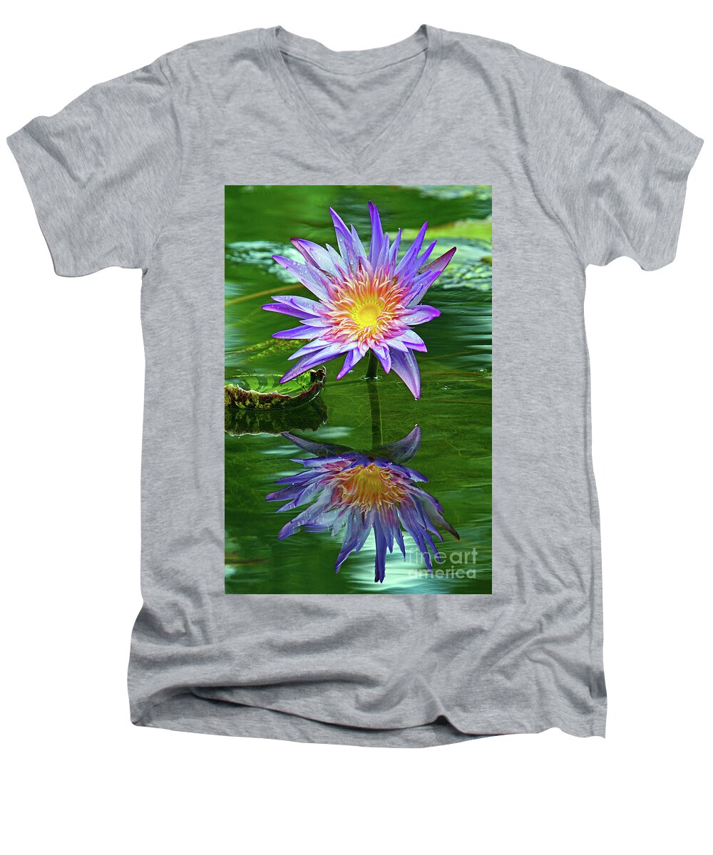 Lily Men's V-Neck T-Shirt featuring the photograph McKee Water Lily by Larry Nieland