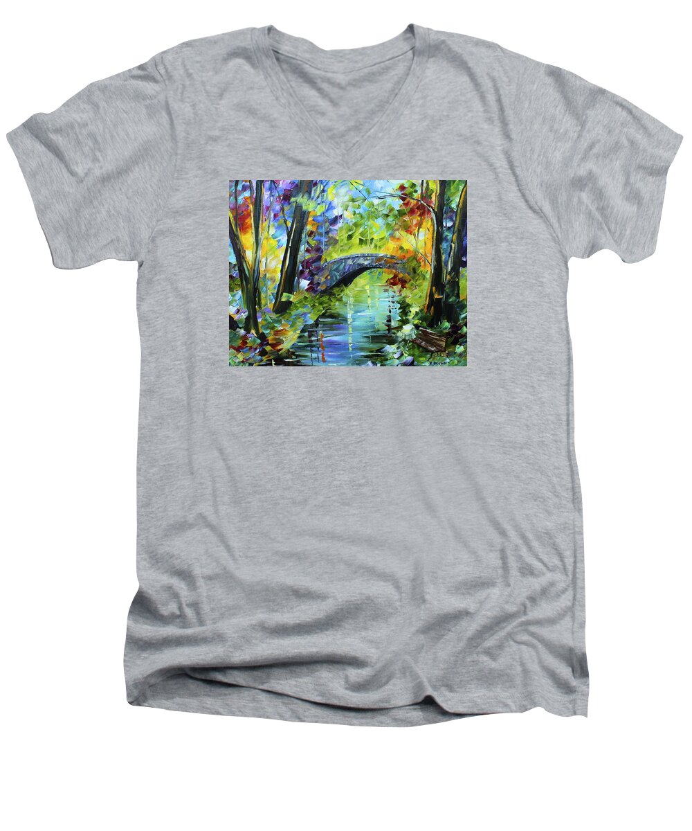 City Paintings Men's V-Neck T-Shirt featuring the painting Megan's Bridge by Kevin Brown
