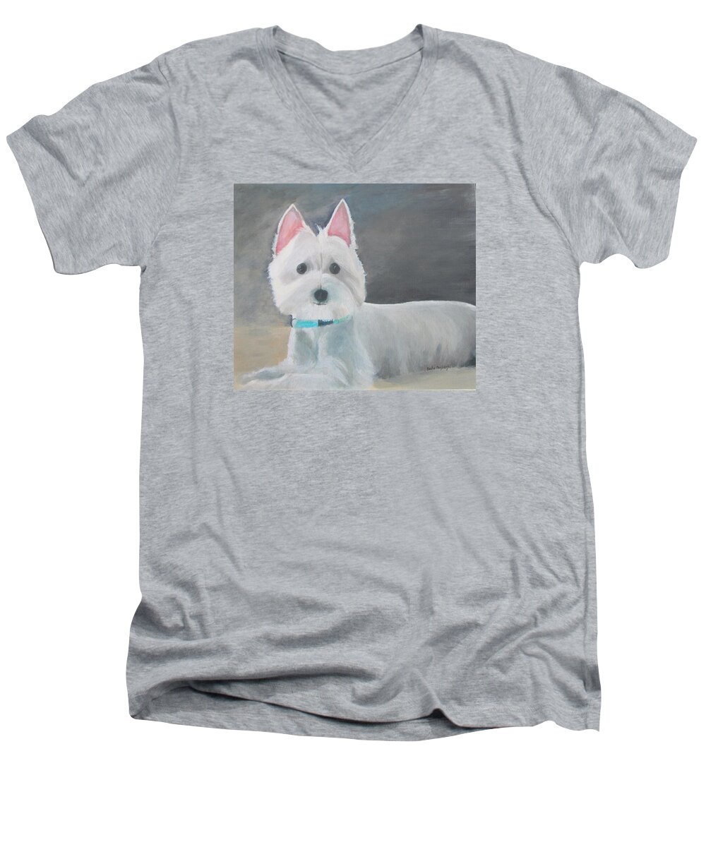 Westie Men's V-Neck T-Shirt featuring the painting Meli by Paula Pagliughi