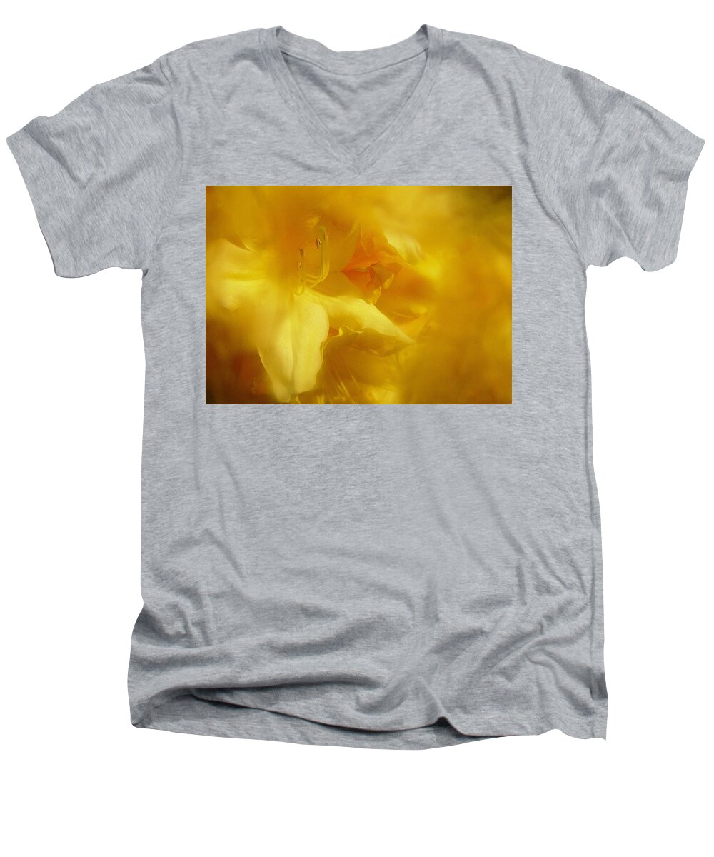 Yellow Azalea Men's V-Neck T-Shirt featuring the photograph Mellow Yellow by Richard Cummings