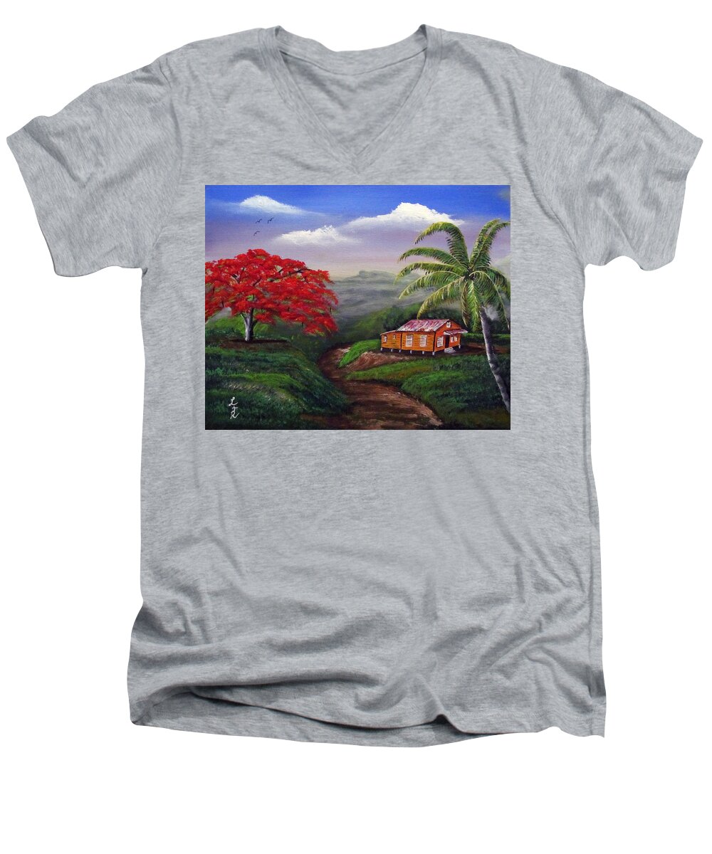 Island Men's V-Neck T-Shirt featuring the painting Memories of My Island by Luis F Rodriguez