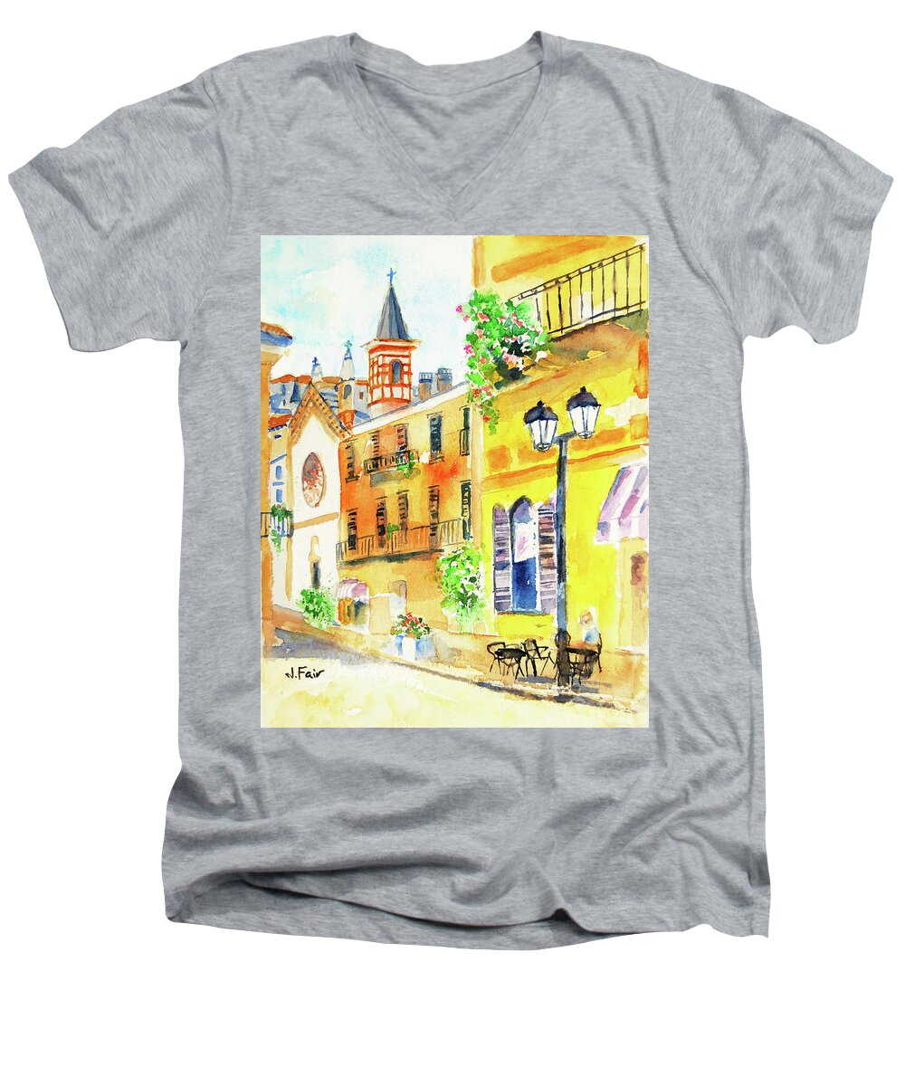 Menaggio Men's V-Neck T-Shirt featuring the painting Menaggio Italy by Jerry Fair