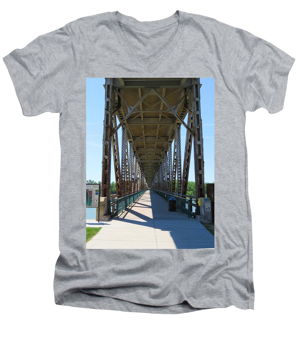 Missouri River Men's V-Neck T-Shirt featuring the photograph Meridian Bridge by Keith Stokes