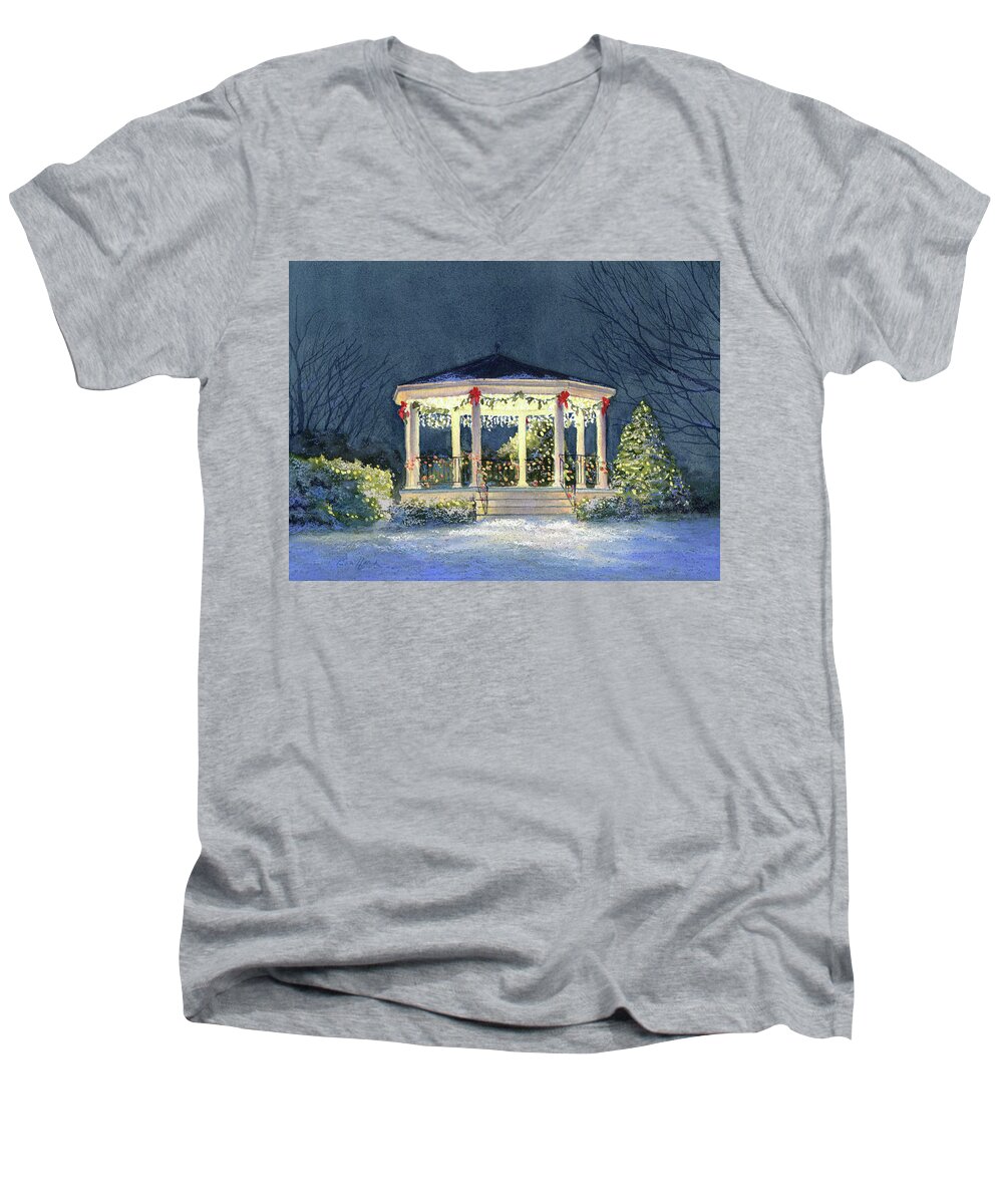 Christmas Men's V-Neck T-Shirt featuring the painting Merry and Bright II by Vikki Bouffard