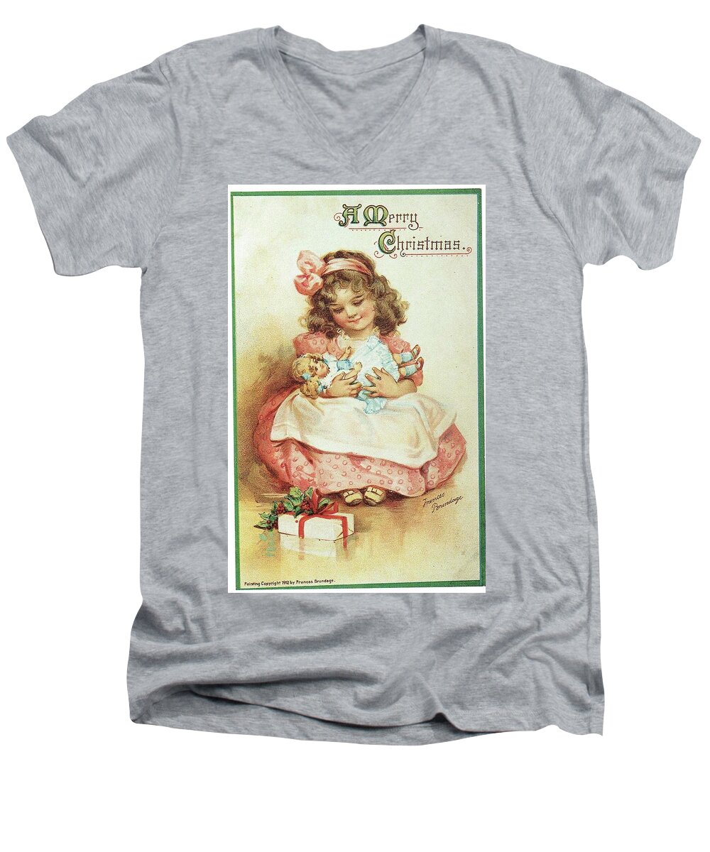 Frances Brundage Men's V-Neck T-Shirt featuring the painting Merry Christmas for my Dolly by Reynold Jay