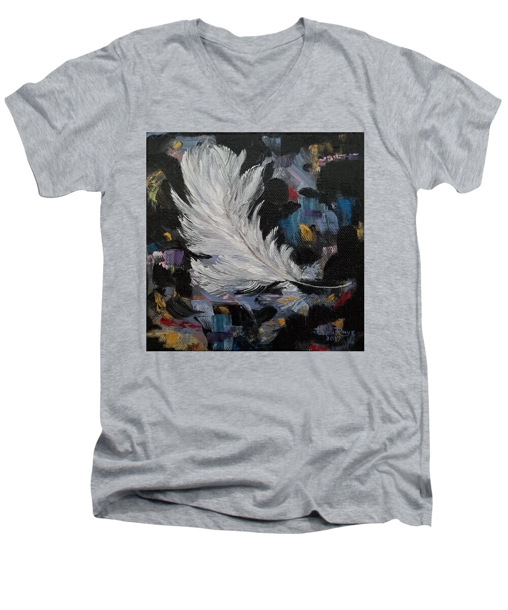 White Feather Men's V-Neck T-Shirt featuring the painting Message Received by Judith Rhue