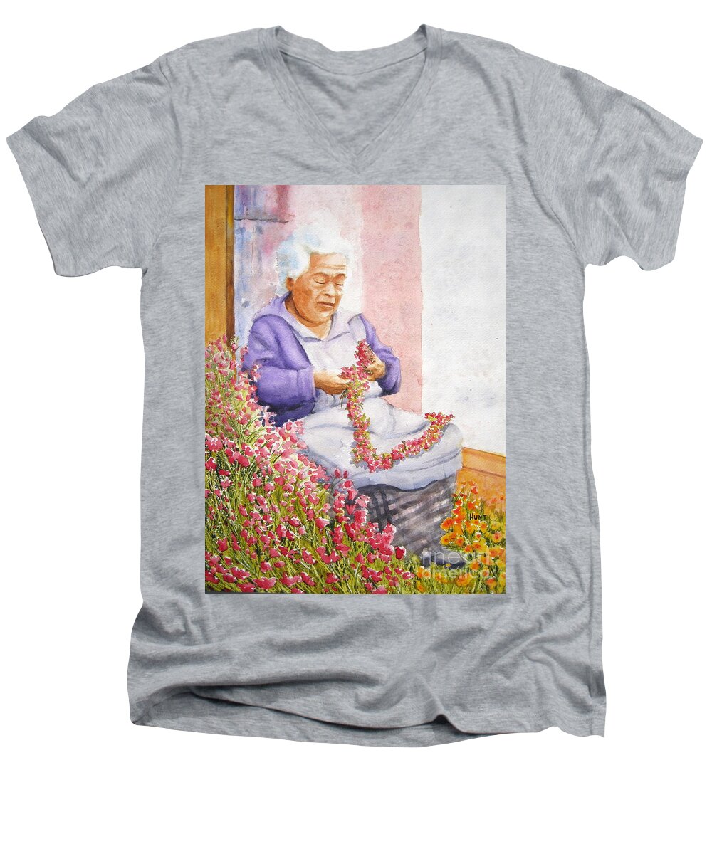 Mexico Men's V-Neck T-Shirt featuring the painting Mexican Flower by Shirley Braithwaite Hunt