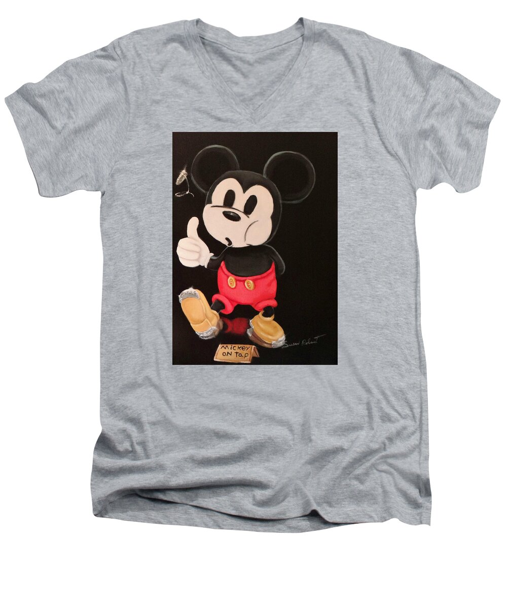 Oil Painting Men's V-Neck T-Shirt featuring the painting Mickey on tap by Susan Roberts
