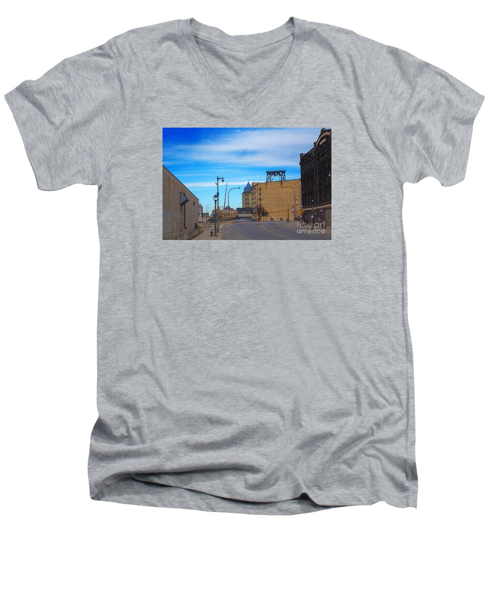 Milwaukee Men's V-Neck T-Shirt featuring the digital art Milwaukee Cold Storage Co by David Blank