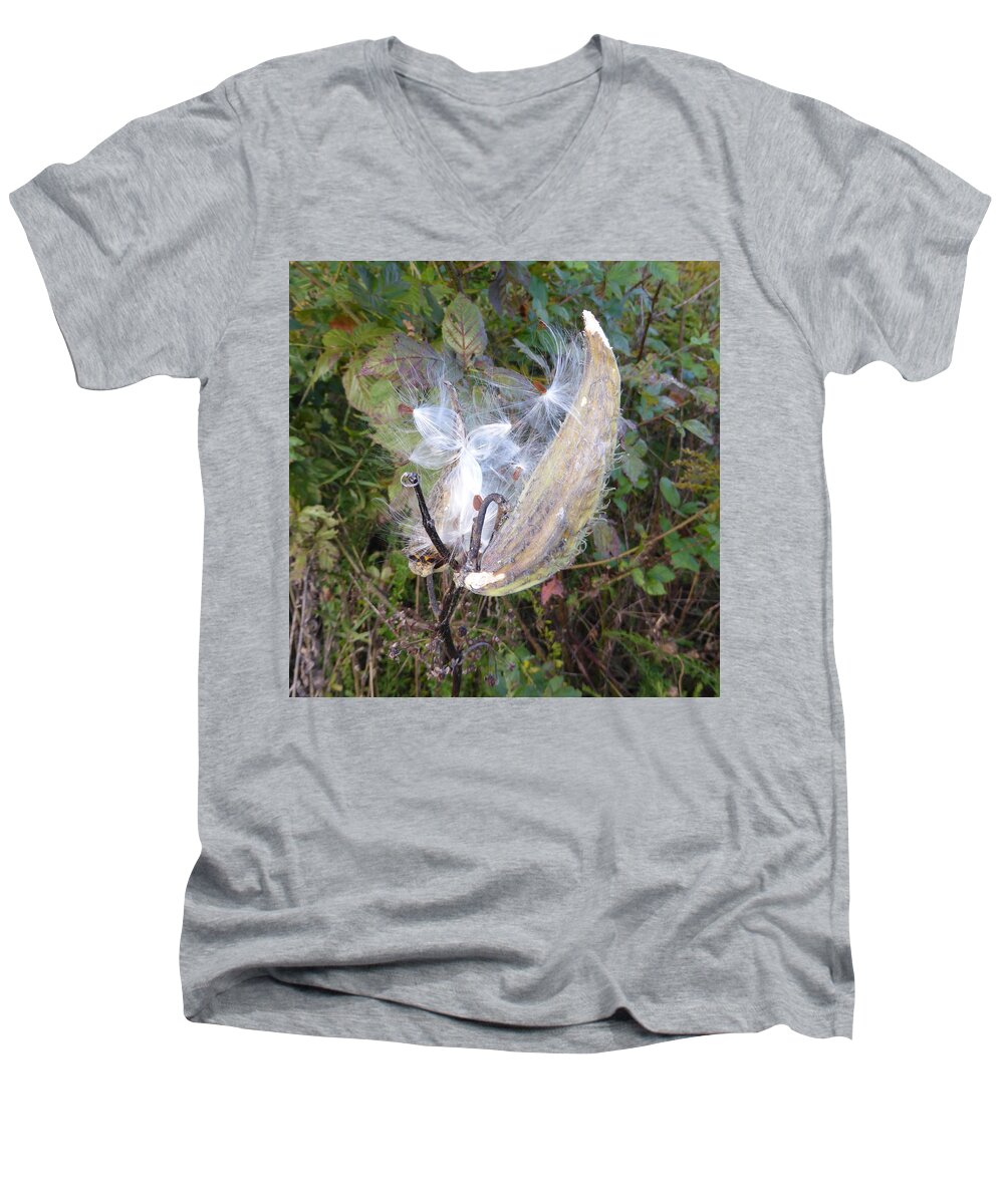 Interesting Weeds Men's V-Neck T-Shirt featuring the photograph Moment in the life of a Milkweed by Joel Deutsch