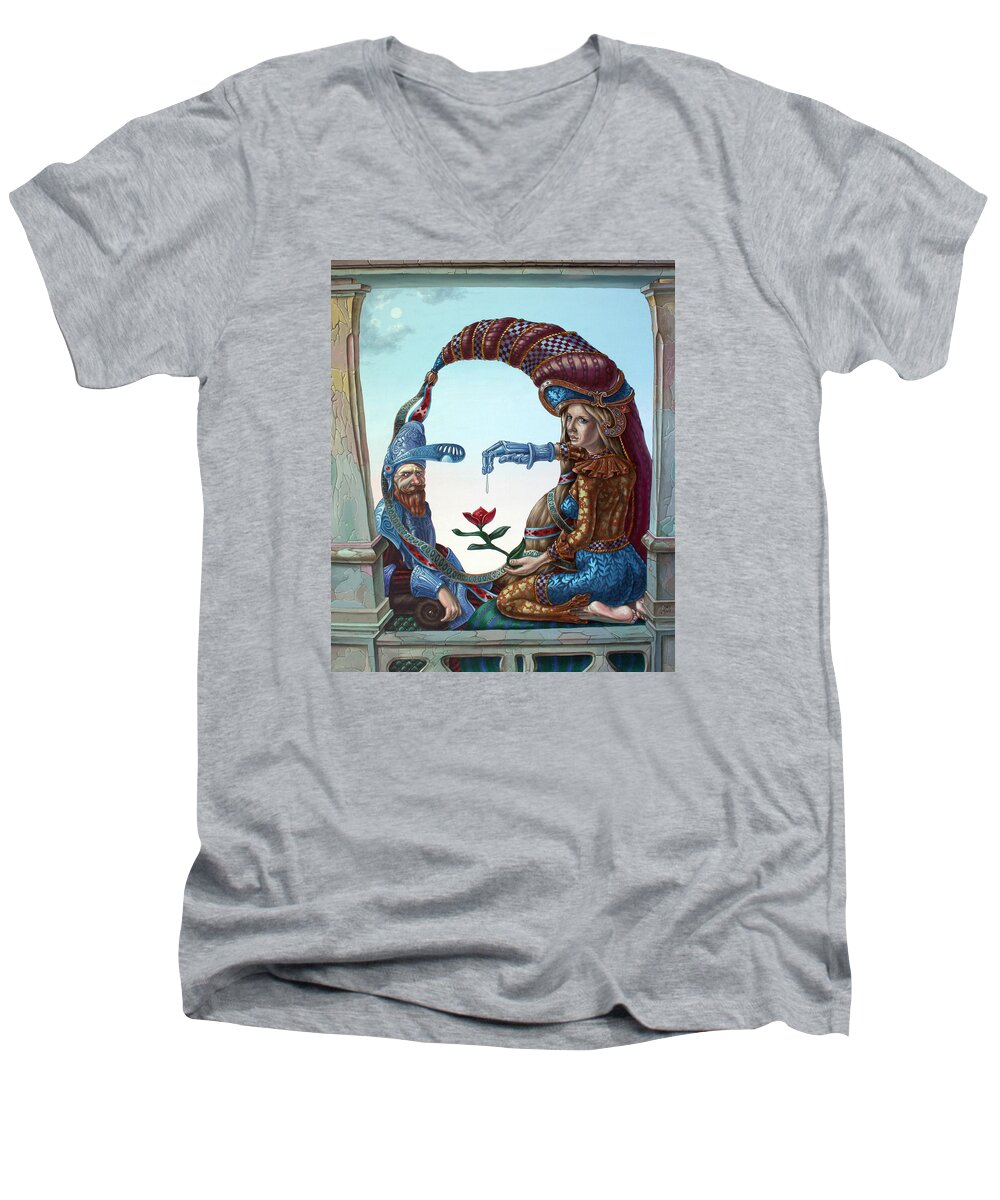 Hidden Portet Men's V-Neck T-Shirt featuring the painting Mona Lisa. love by Victor Molev