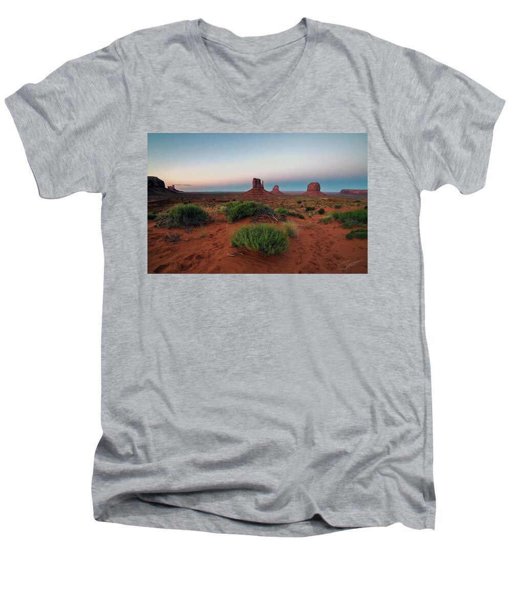 Monument Valley Men's V-Neck T-Shirt featuring the photograph Monument valley by Jeff Niederstadt