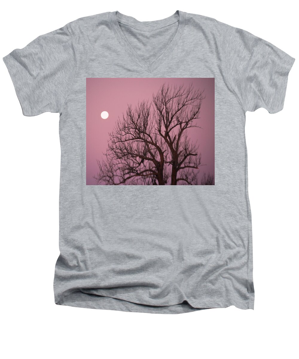 Moon Men's V-Neck T-Shirt featuring the photograph Moon and Tree by Sumoflam Photography