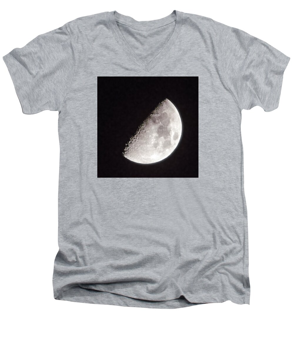 Moon Men's V-Neck T-Shirt featuring the photograph Moon On Day 7 by William Bitman