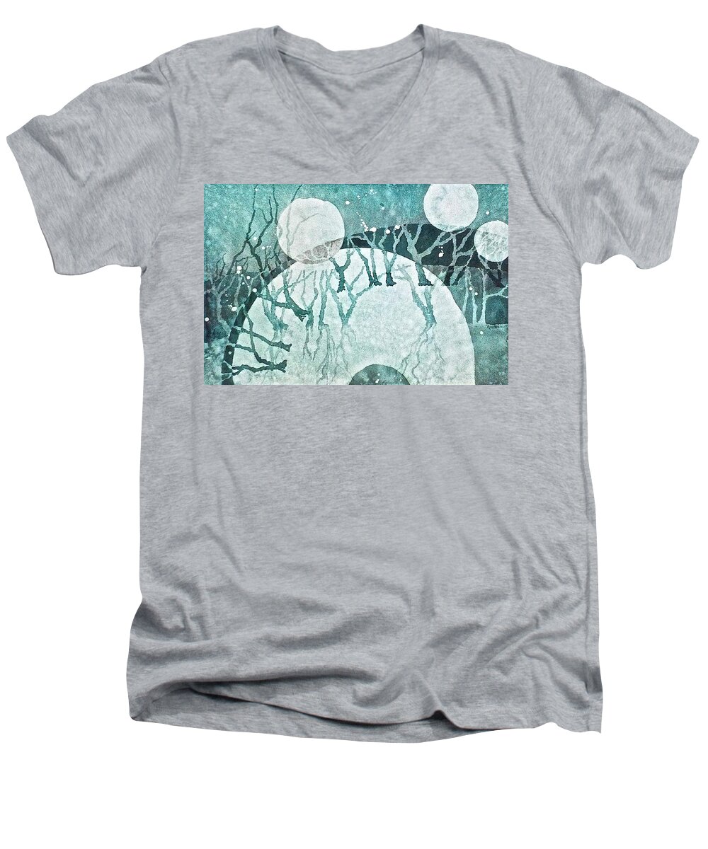 Watercolor Men's V-Neck T-Shirt featuring the painting Moon Shadows by Carolyn Rosenberger