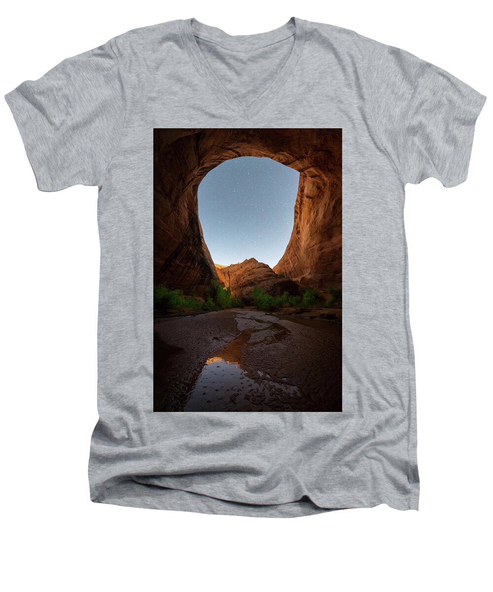 Escalante Men's V-Neck T-Shirt featuring the photograph Moonrise at Coyote Gulch by Dustin LeFevre