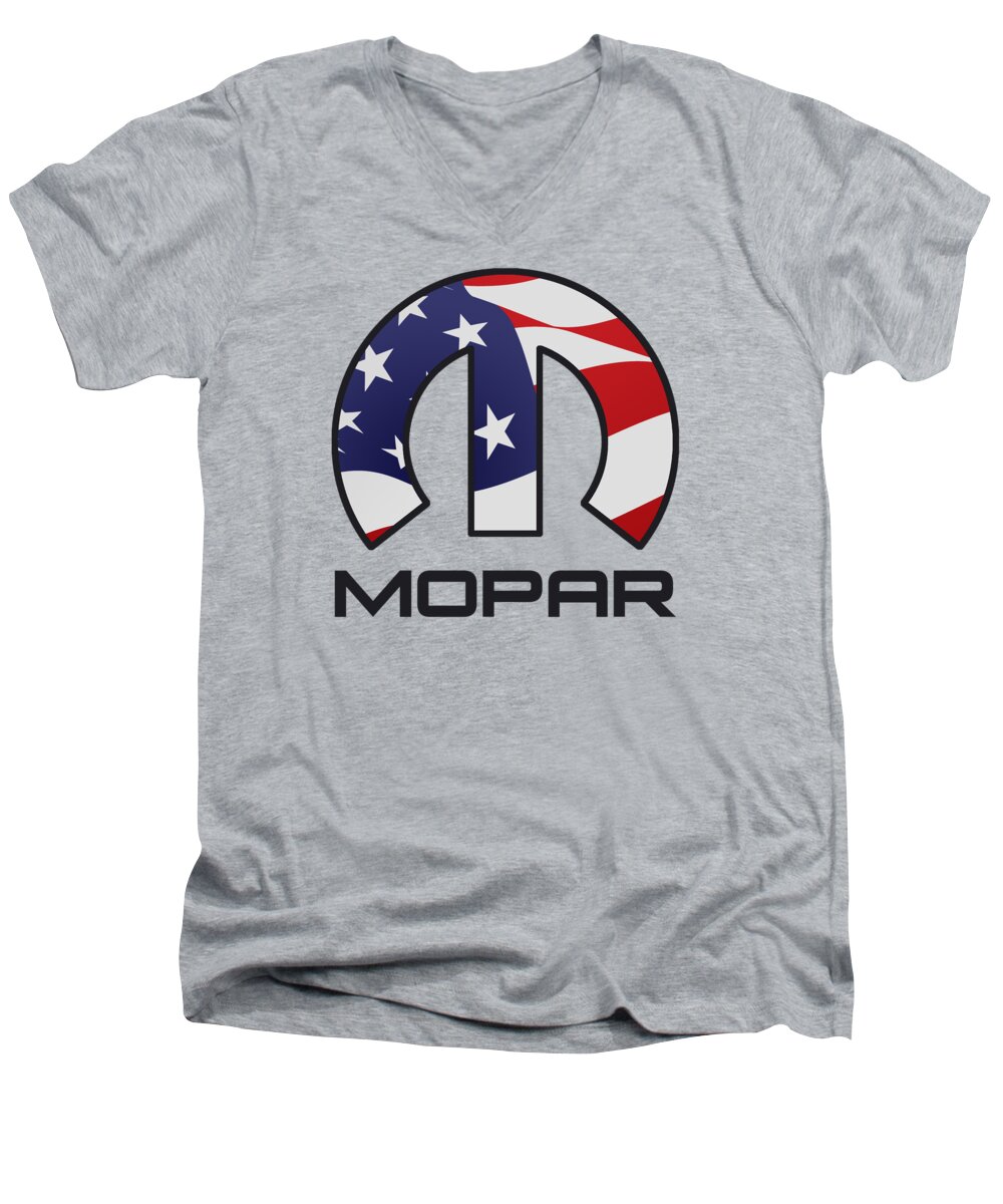 Mopar Men's V-Neck T-Shirt featuring the digital art Mopar Usa by Jerry Dyl
