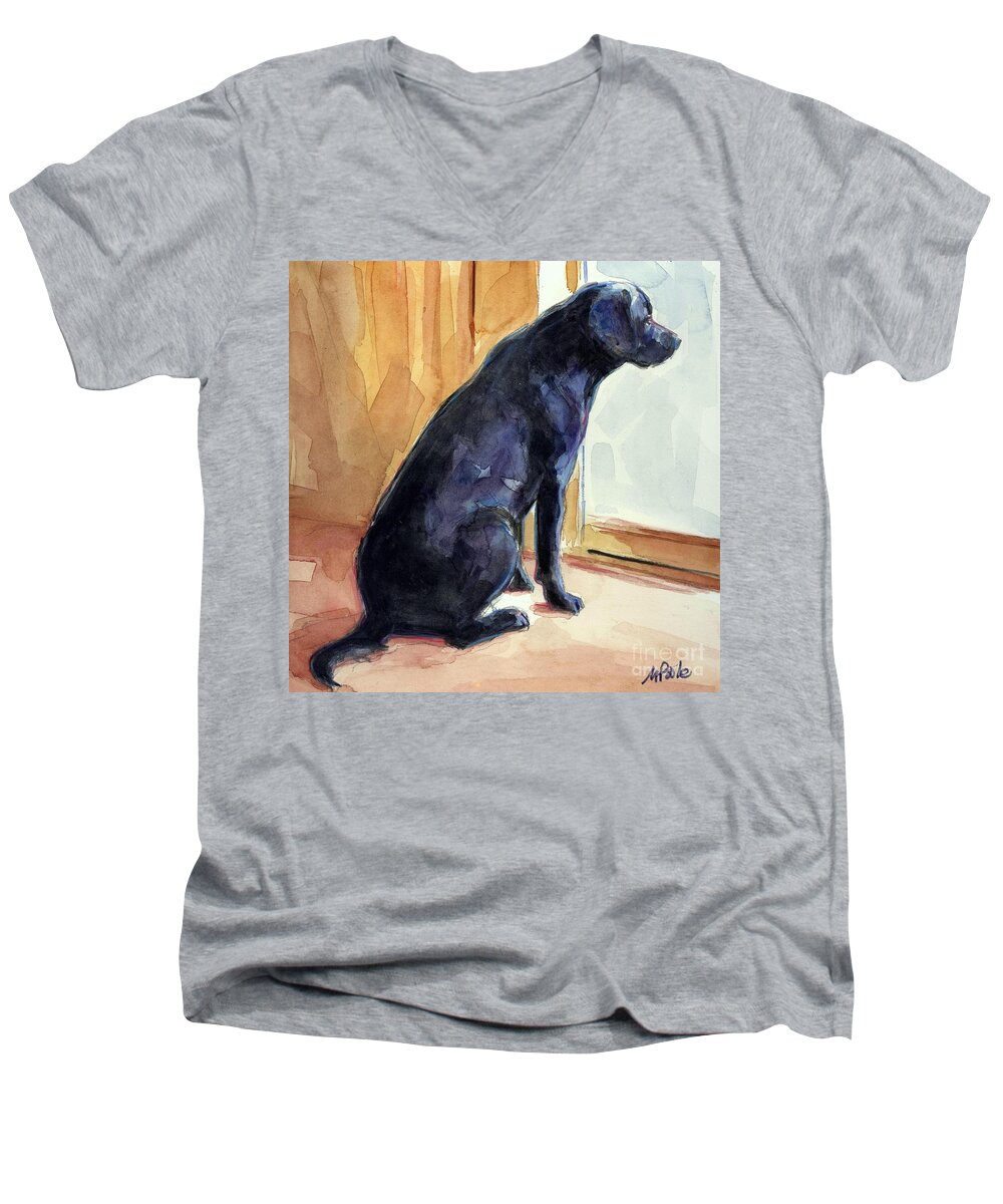 Labrador Retriever Men's V-Neck T-Shirt featuring the painting Morgan's View by Molly Poole