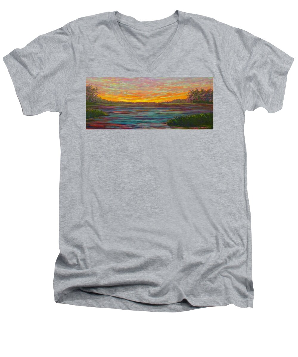 Morning Men's V-Neck T-Shirt featuring the painting Southern Sunrise by Jeanette Jarmon