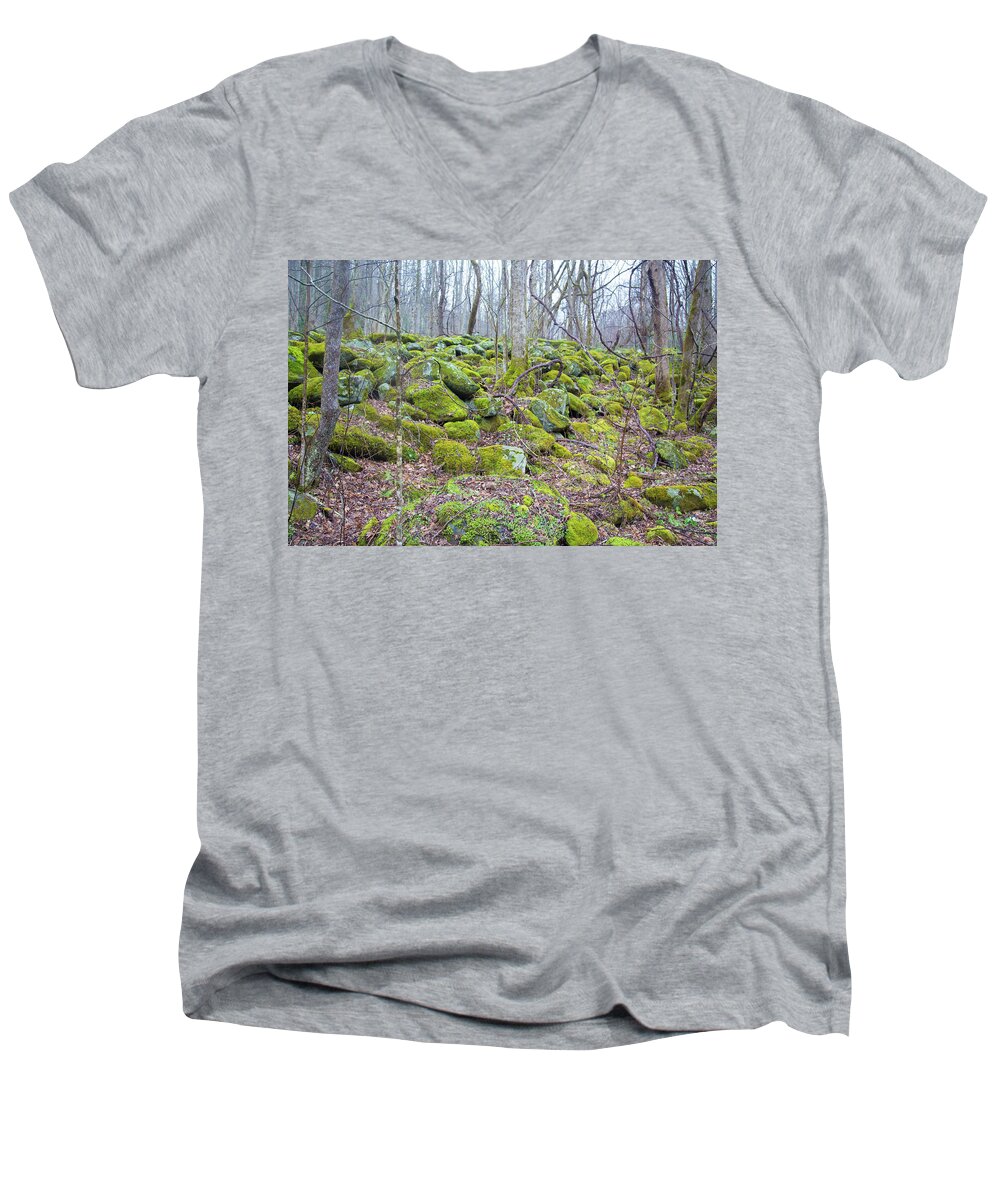 Rocks Men's V-Neck T-Shirt featuring the photograph Moss - Gatlinburg by Lindsey Weimer
