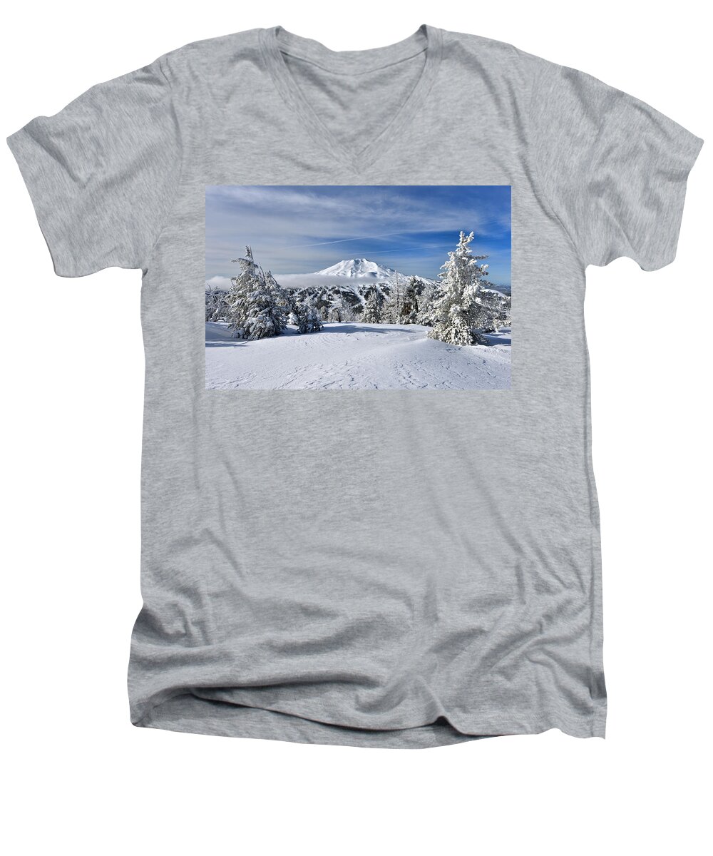 Mark Whitt Men's V-Neck T-Shirt featuring the photograph Mount Bachelor Winter by Mark Whitt