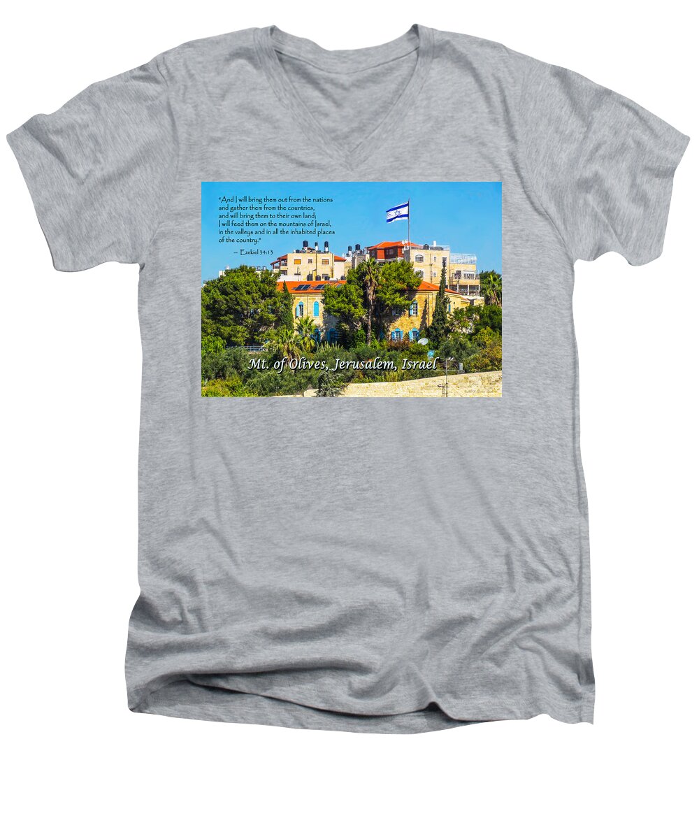 Mount Olives Men's V-Neck T-Shirt featuring the photograph Mount of Olives Vista by Brian Tada