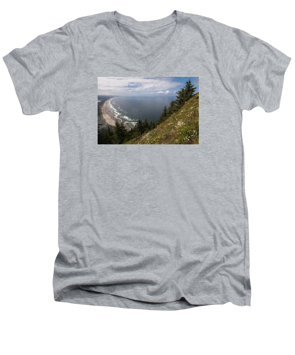 Coast Men's V-Neck T-Shirt featuring the photograph Mountain and Beach by Robert Potts