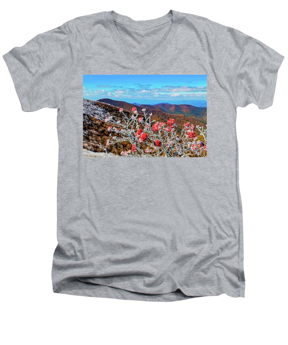 Blue Ridge Mountains Men's V-Neck T-Shirt featuring the photograph Mountain Ashe by Dale R Carlson