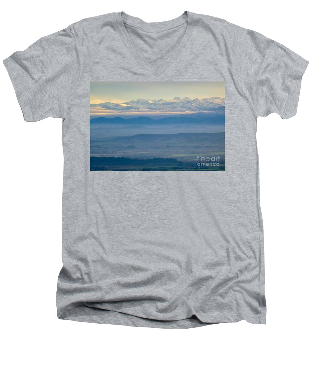 Adornment Men's V-Neck T-Shirt featuring the photograph Mountain Scenery 11 by Jean Bernard Roussilhe