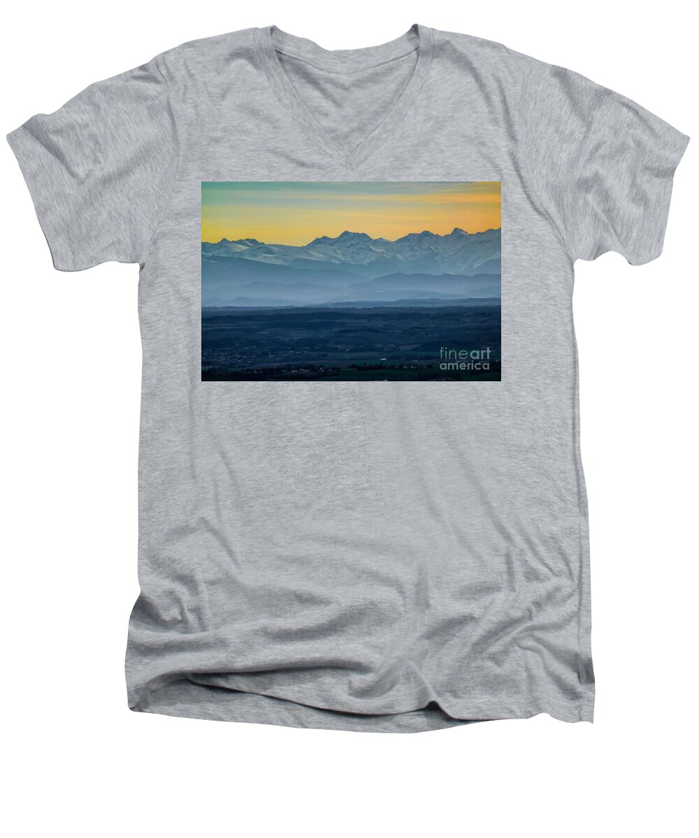 Adornment Men's V-Neck T-Shirt featuring the photograph Mountain Scenery 12 by Jean Bernard Roussilhe