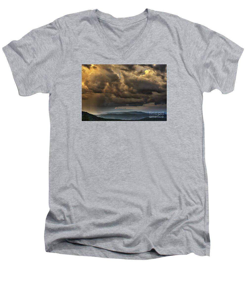 Summer Men's V-Neck T-Shirt featuring the photograph Mountain Shower by Thomas R Fletcher