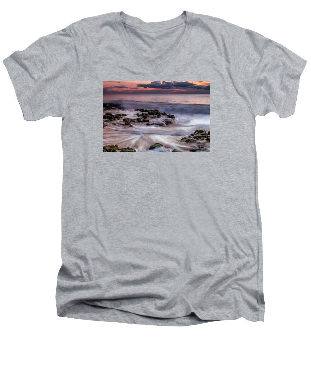 Sunset Men's V-Neck T-Shirt featuring the photograph Moving Waters by Robert Caddy