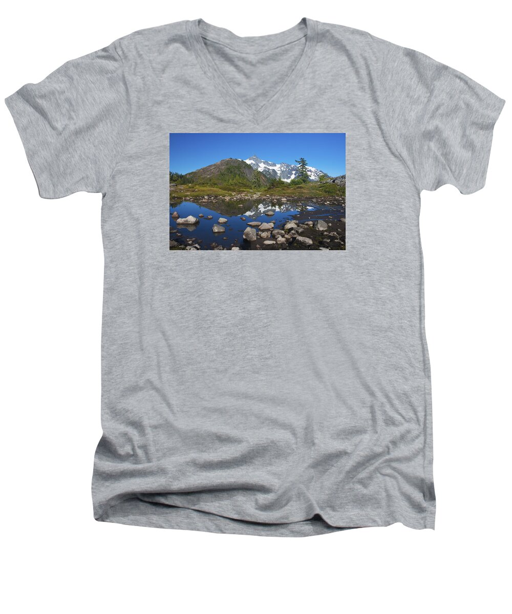 Landscape Men's V-Neck T-Shirt featuring the photograph Mt. Shuksan Puddle Reflection by Scott Cunningham