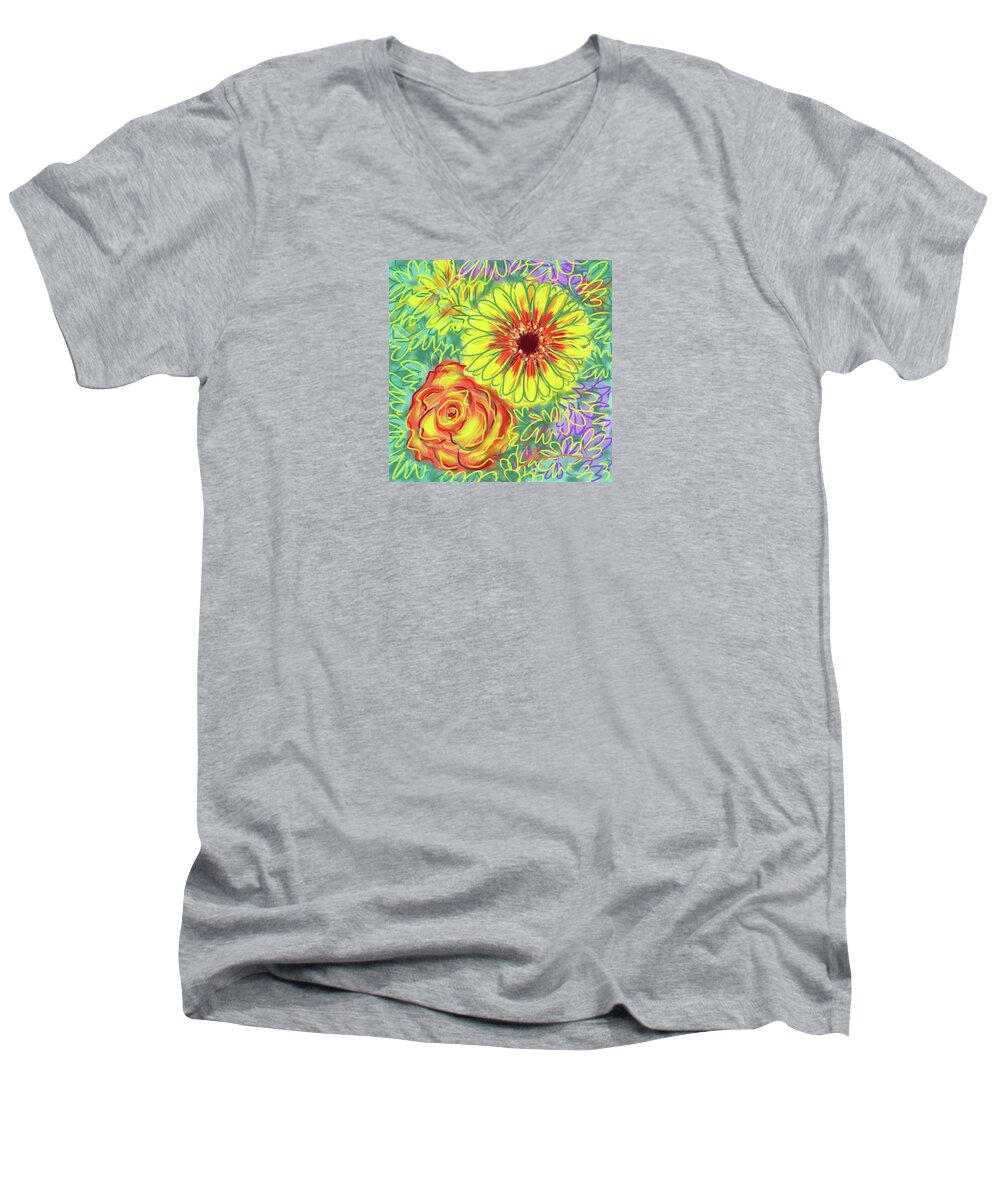 Flowers Men's V-Neck T-Shirt featuring the painting Mums The Word by Jean Pacheco Ravinski