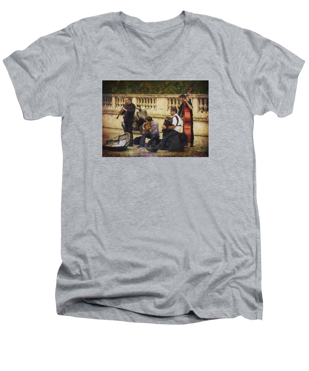 Music Men's V-Neck T-Shirt featuring the photograph Music the universal language by John Rivera