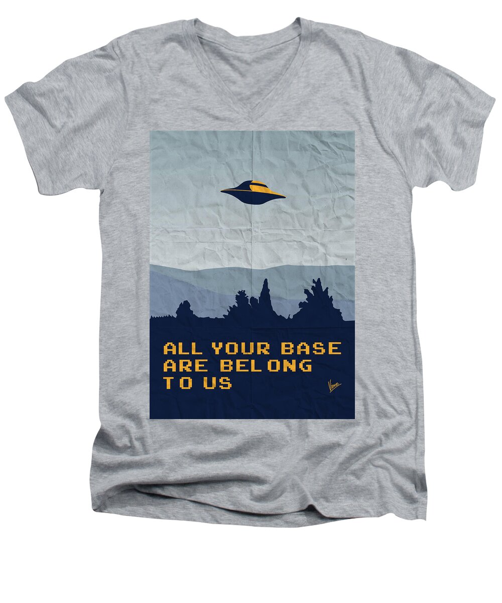 Classic Men's V-Neck T-Shirt featuring the digital art My All your base are belong to us meets x-files I want to believe poster by Chungkong Art