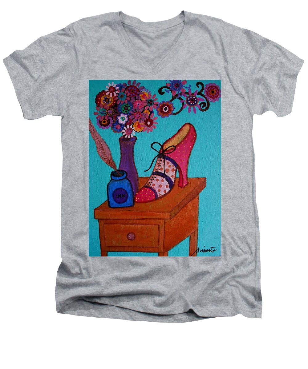 Shoes Men's V-Neck T-Shirt featuring the painting My Love by Pristine Cartera Turkus