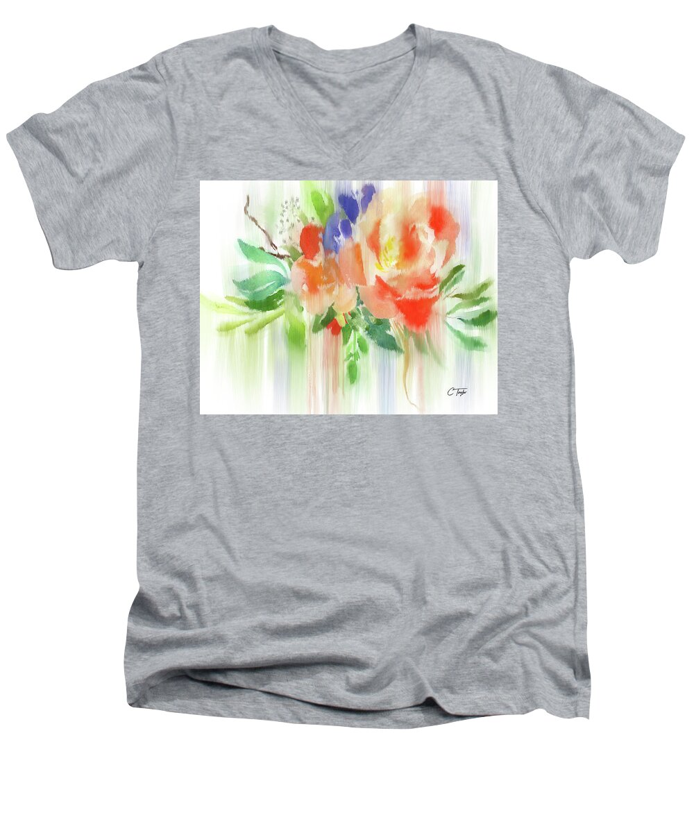 Roses Men's V-Neck T-Shirt featuring the painting My Roses Gently Weep by Colleen Taylor