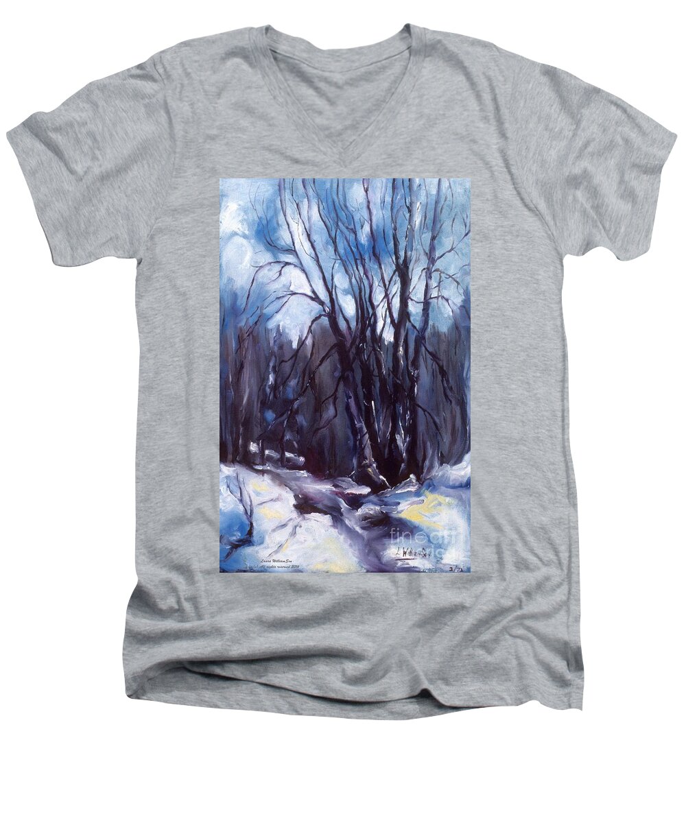 Landscape Men's V-Neck T-Shirt featuring the painting My Uncle Jack's Old Oak Tree by Laara WilliamSen
