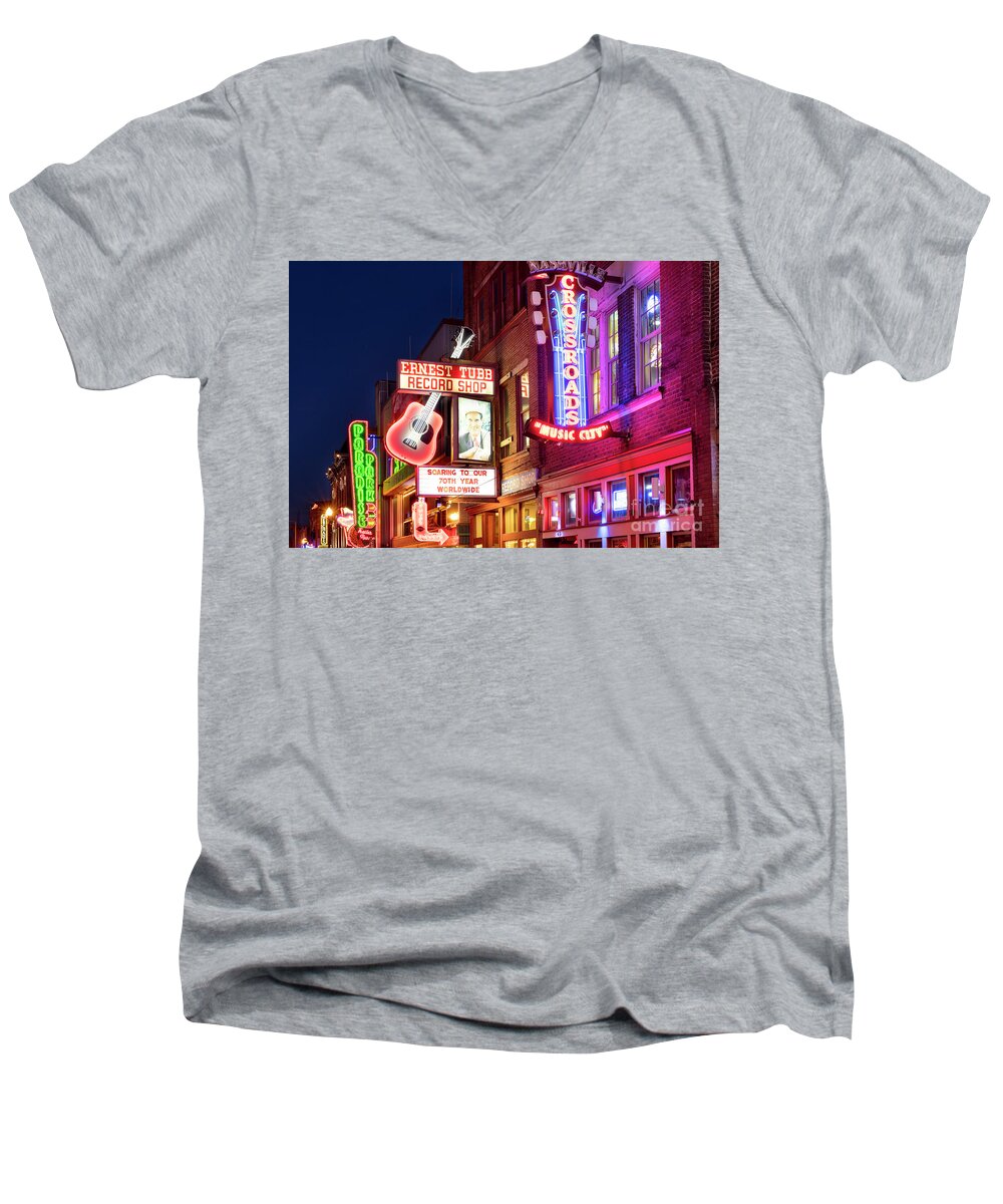 Nashville Men's V-Neck T-Shirt featuring the photograph Nashville Signs by Brian Jannsen