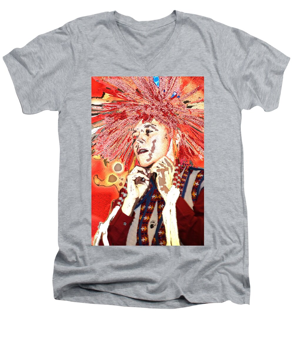 Native Americans Men's V-Neck T-Shirt featuring the photograph Native Prince by Audrey Robillard