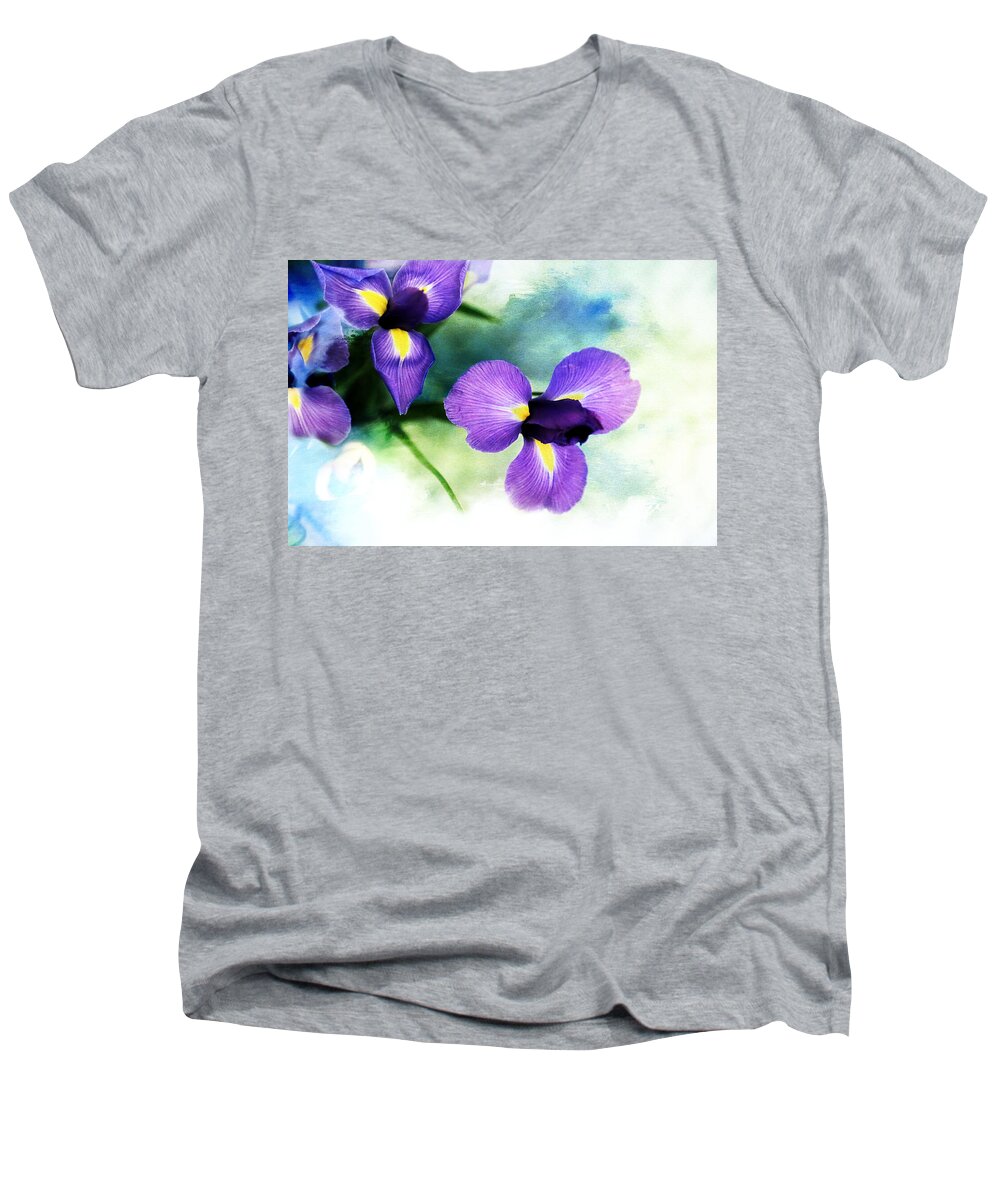 Iris Men's V-Neck T-Shirt featuring the photograph Nature Splash by Theresa Campbell