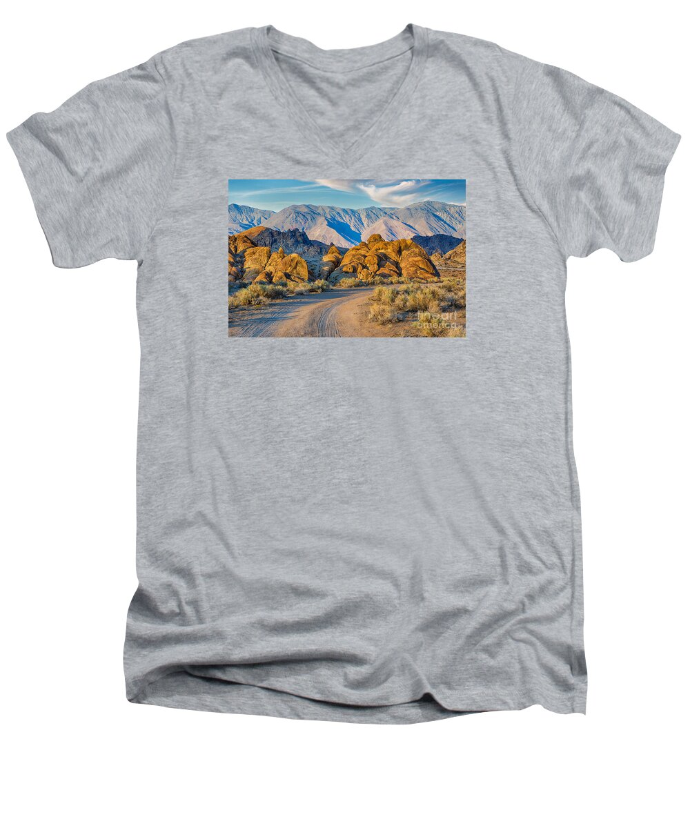 Alabama Hills Men's V-Neck T-Shirt featuring the photograph Near Sunset In The Alabama Hills by Mimi Ditchie