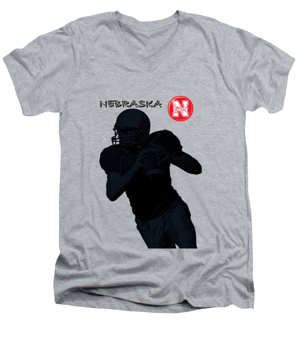 Football Men's V-Neck T-Shirt featuring the digital art Nebraska Football by David Dehner