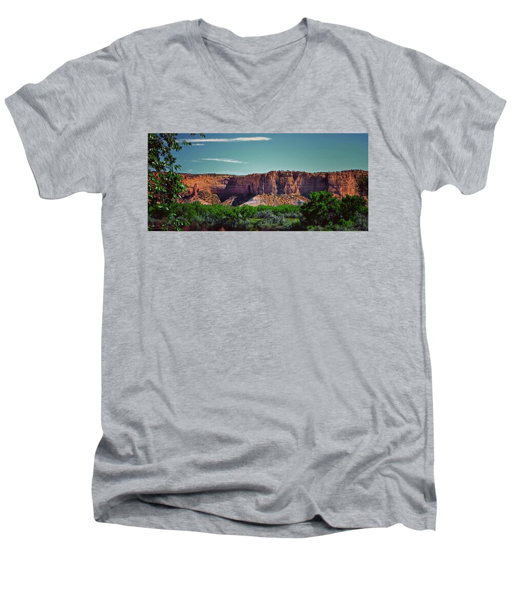 Cliffs Men's V-Neck T-Shirt featuring the photograph New Mexico Mountains 004 by George Bostian
