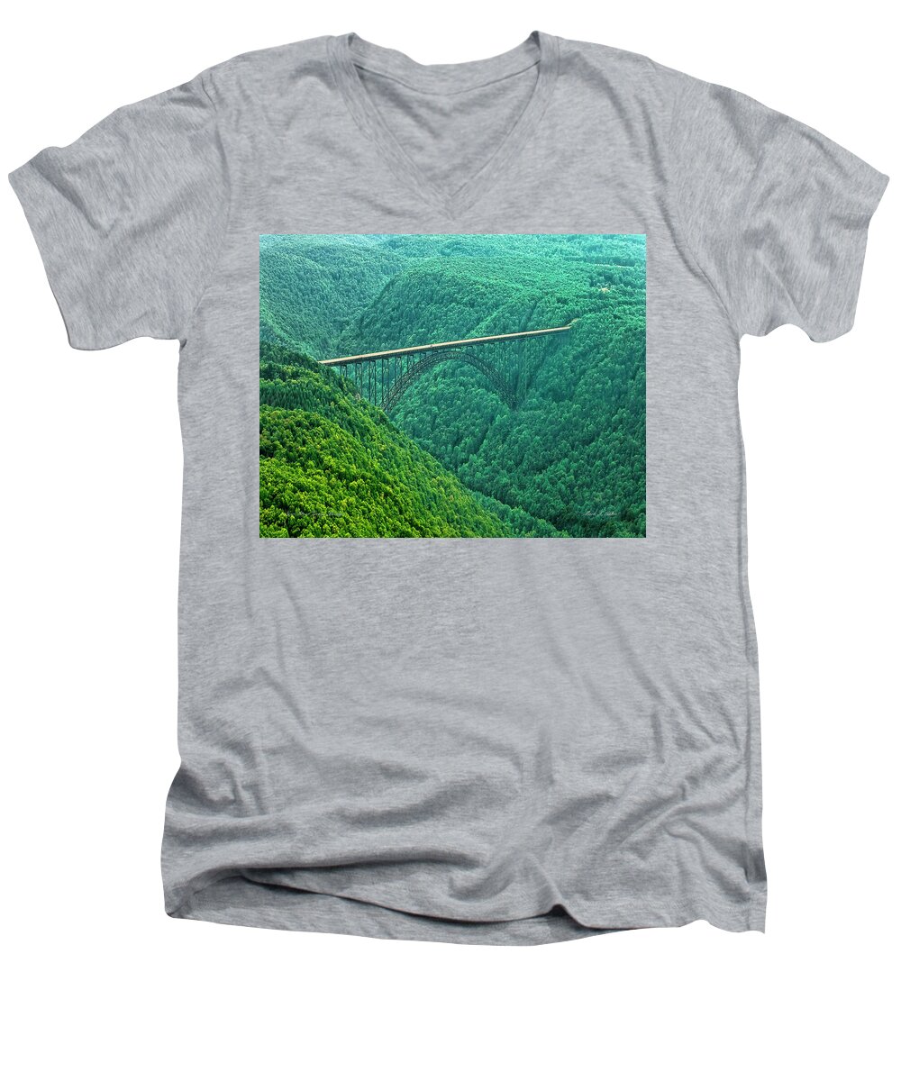 Scenicfotos Men's V-Neck T-Shirt featuring the photograph New River Gorge Bridge by Mark Allen